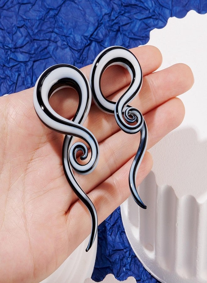 Qmcandy 2 Pieces Glass Spiral Tapers Glitter Twist Stretchers Ear Gauges 4g 2g 0g 00g (Black and white 2g(6mm)) - Image 3