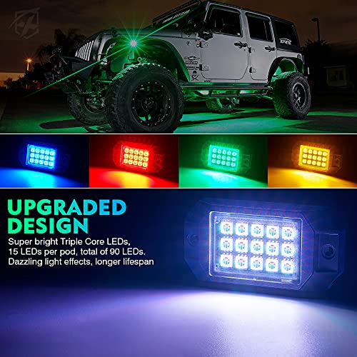 Xprite Bluetooth RGB LED Rock Lights Kit, Multicolor Neon Accent Music Flashing Lighting Underglow Kits with RF Controller for Off-Road, Trucks, Cars, UTV, ATV, SUV, RZR, Motorcycles, Boats - 6 PCS - Image 2