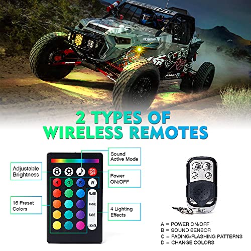 Xprite Bluetooth RGB LED Rock Lights Kit, Multicolor Neon Accent Music Flashing Lighting Underglow Kits with RF Controller for Off-Road, Trucks, Cars, UTV, ATV, SUV, RZR, Motorcycles, Boats - 6 PCS - Image 4