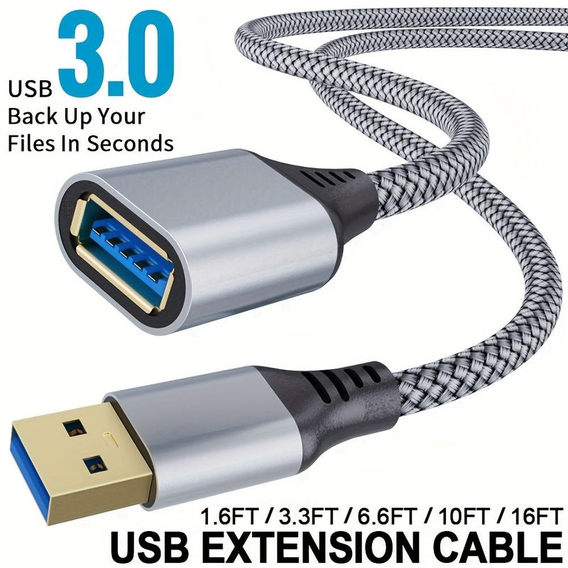 كابل تمديد USB 3.0 عالي السرعة مضفر من النايلون باللون الأسود بطول 1 متر لأجهزة اللاب توب - Image 1