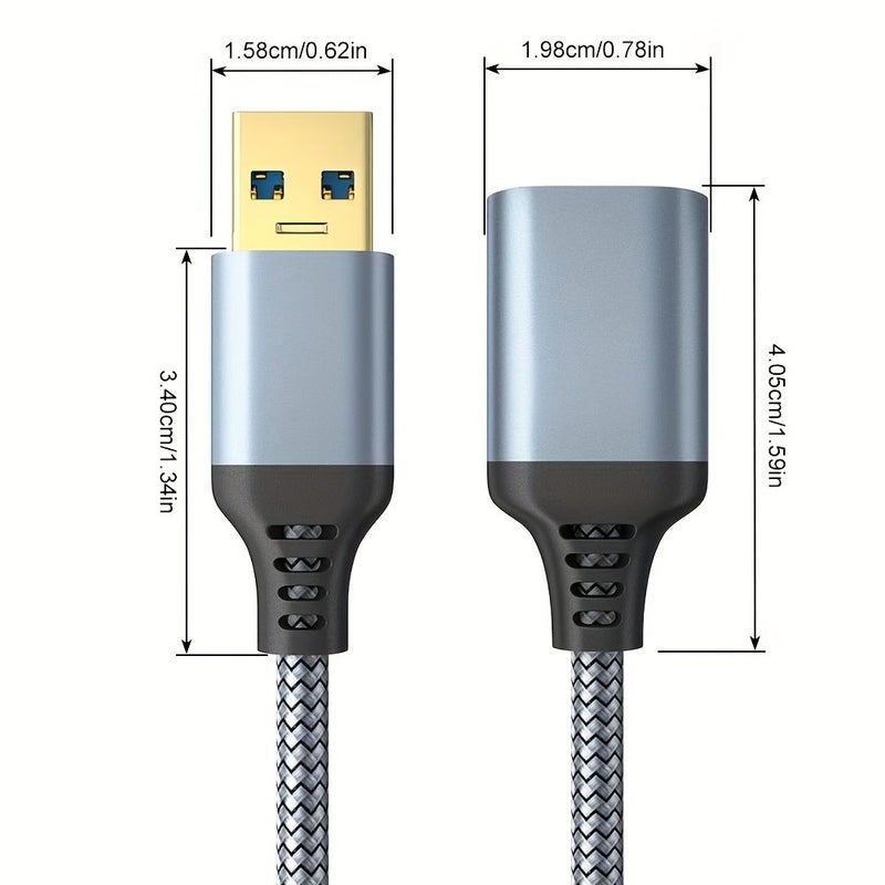 كابل تمديد USB 3.0 عالي السرعة مضفر من النايلون باللون الأسود بطول 1 متر لأجهزة اللاب توب - Image 5