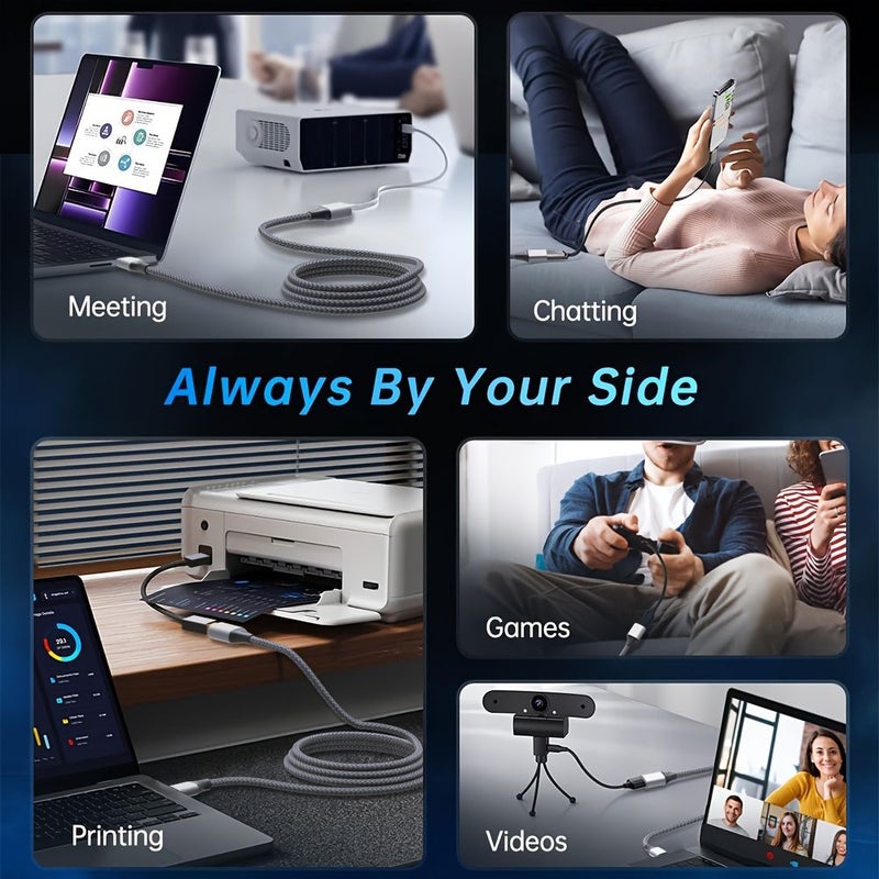 كابل تمديد USB 3.0 عالي السرعة مضفر من النايلون باللون الأسود بطول 1 متر لأجهزة اللاب توب - Image 4