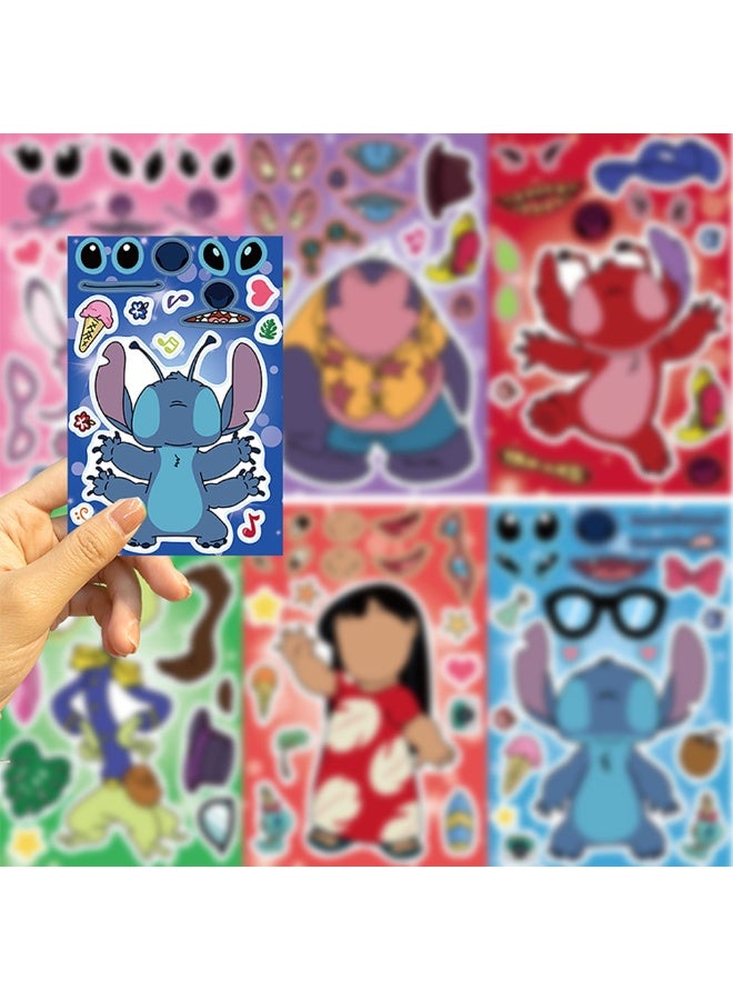 STITCH 8 Sheets/Set Lilo & Stitch Stickers Make a Face Puzzle Stickers Waterproof Cartoon Stickers DIY Craft for Kids - Image 4