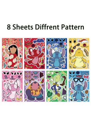 8 Sheets/Set Lilo & Stitch Stickers Make a Face Puzzle Stickers Waterproof Cartoon Stickers DIY Craft for Kids - view 3