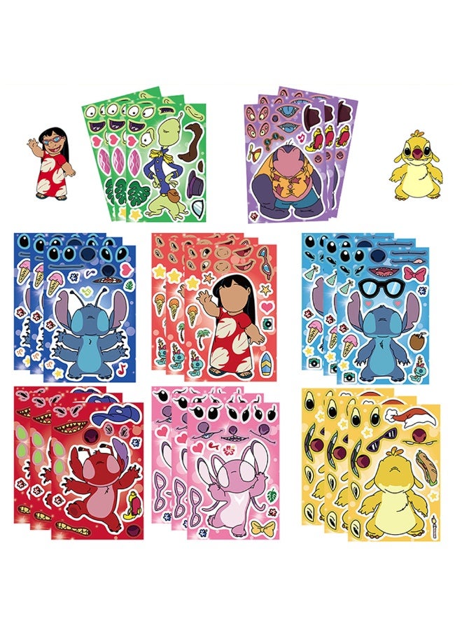 STITCH 8 Sheets/Set Lilo & Stitch Stickers Make a Face Puzzle Stickers Waterproof Cartoon Stickers DIY Craft for Kids - Image 1