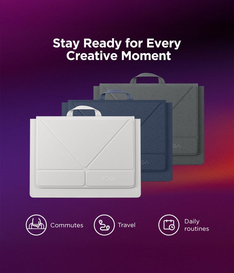 Lenovo Yoga Tote Sleeve Case for Laptops with 14-inch Display, Multi-Compartment Organizer with Convertible Stand, Lightweight Protective Polyester & Microfiber Sleeve, Luna Grey - Image 3