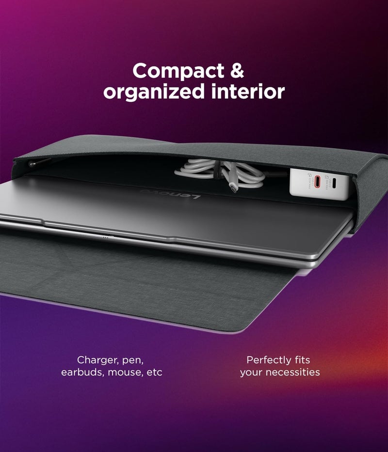 Lenovo Yoga Tote Sleeve Case for Laptops with 14-inch Display, Multi-Compartment Organizer with Convertible Stand, Lightweight Protective Polyester & Microfiber Sleeve, Luna Grey - Image 2