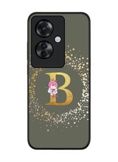 Stylizedd Rugged Black edge case for Oppo Reno11 F / Oppo F25 Pro 5G,Slim fit Cover Custom Monogram Initial Letter Floral Pattern Alphabet - B (Olive Green)  - Image 1