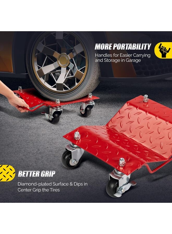 Car Dolly Set of 2, 3000LBS Capacity Wheel Dolly, Heavy Duty Vehicle Dolly Upgraded, Steel Tire Skates with Brakes, Red - Image 5