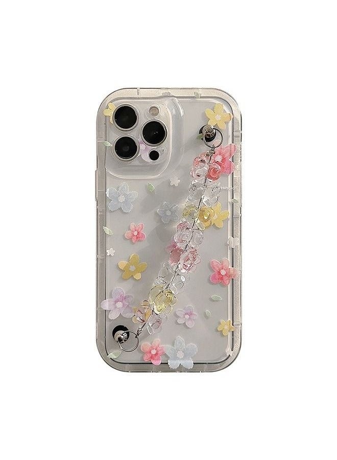 Case for iPhone 14 Pro Max Case,Colorful Flowers Pattern Clear Phone Case with Strap Wrist,Slim Case Compatible with iPhone 14 Pro Max,TPU material Anti-Scratch Phone Fashion Cover Women Girls - Image 1