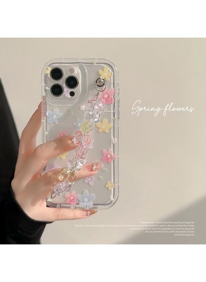 Case for iPhone 14 Pro Max Case,Colorful Flowers Pattern Clear Phone Case with Strap Wrist,Slim Case Compatible with iPhone 14 Pro Max,TPU material Anti-Scratch Phone Fashion Cover Women Girls - Image 3