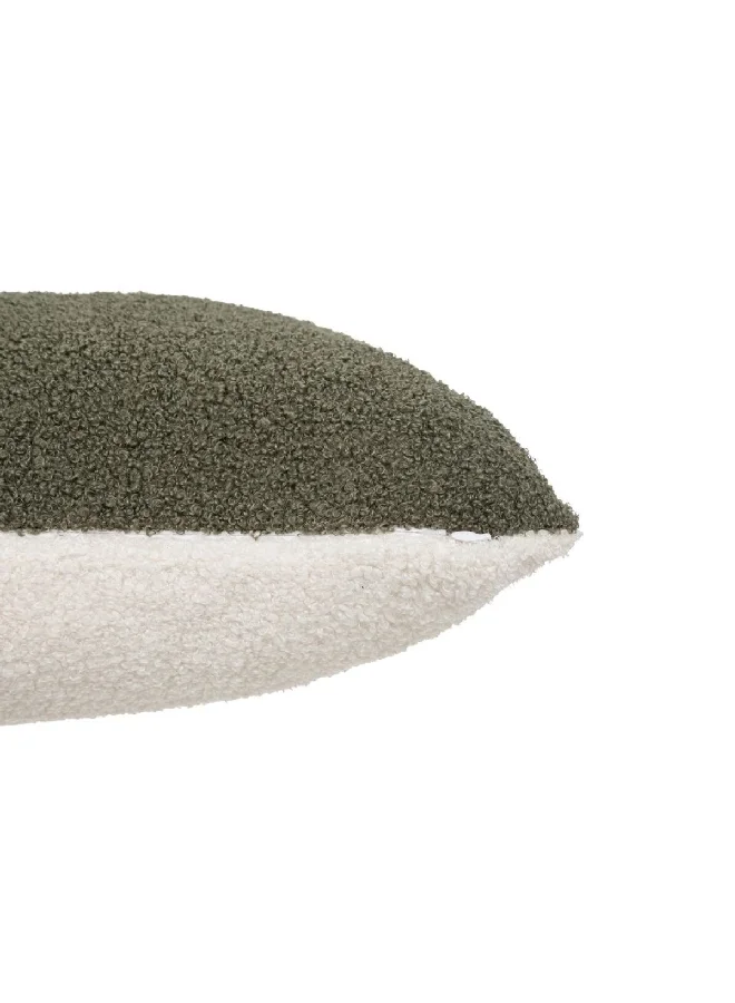 atmosphera Jaiko Curled Faux Fur Cushion Khaki and Ivory 40 x 40 cm 196239K