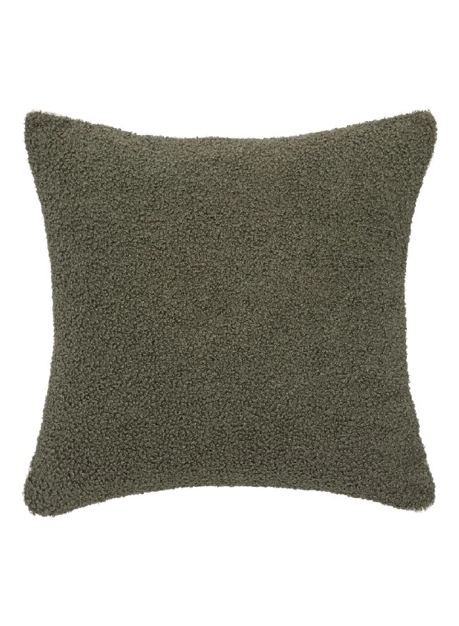 atmosphera Jaiko Curled Faux Fur Cushion Khaki and Ivory 40 x 40 cm 196239K