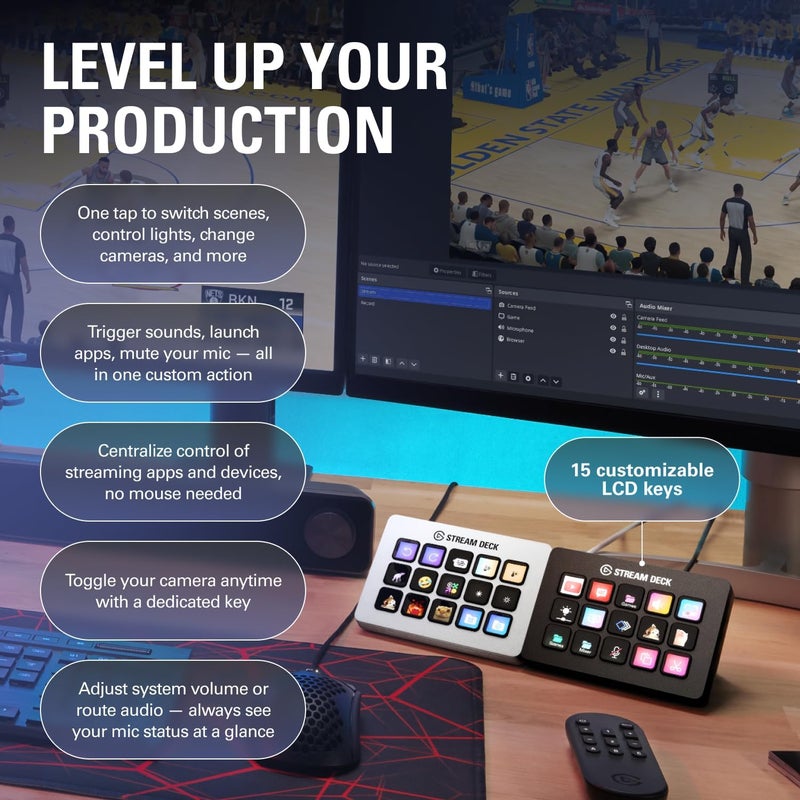إلجاتو Elgato Stream Deck MK.2 Studio Controller ، 15 مفاتيح ماكرو ، إجراءات تشغيل في التطبيقات والبرامج مثل OBS و Twitch و YouTube وأكثر من ذلك ، يعمل مع Mac و PC ، أسود - Image 4