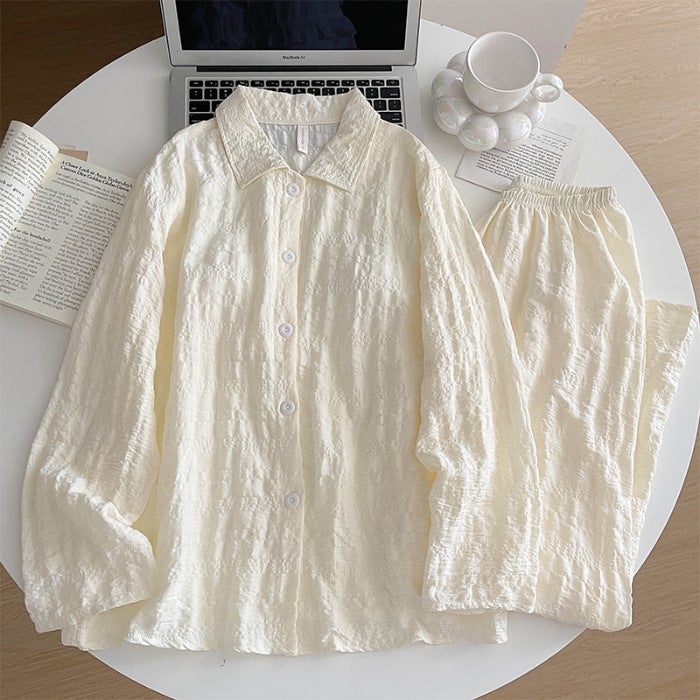Trendy Cloud Cotton Sweet Pajamas With Fixed Chest Pad, Long-Sleeve And Long-Pants Loungewear Set - Image 1