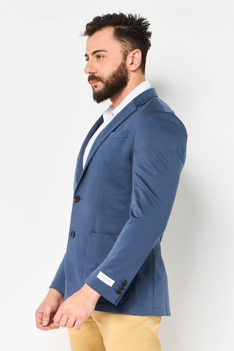 SELECTED Men Regular Fit Long Sleeve Solid Casual Blazer, Slate Blue - Image 3