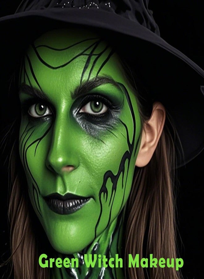 Paminify Green Witch Makeup Kit,Black White Green Face Paint + 3PC Sponge + Brush,Zombie Hulk Hunting 3 Colors Body Paint Palette,Safe Halloween Elphaba Costume Frankenstein Cosplay Set for Kids,21g - Image 5