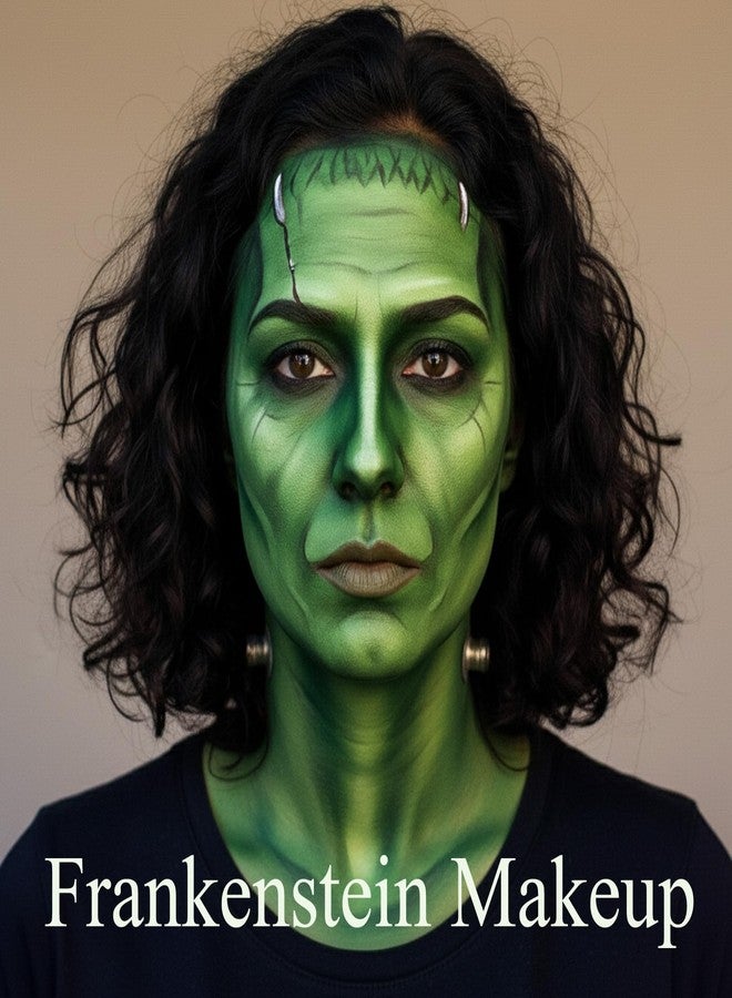 Paminify Green Witch Makeup Kit,Black White Green Face Paint + 3PC Sponge + Brush,Zombie Hulk Hunting 3 Colors Body Paint Palette,Safe Halloween Elphaba Costume Frankenstein Cosplay Set for Kids,21g - Image 4