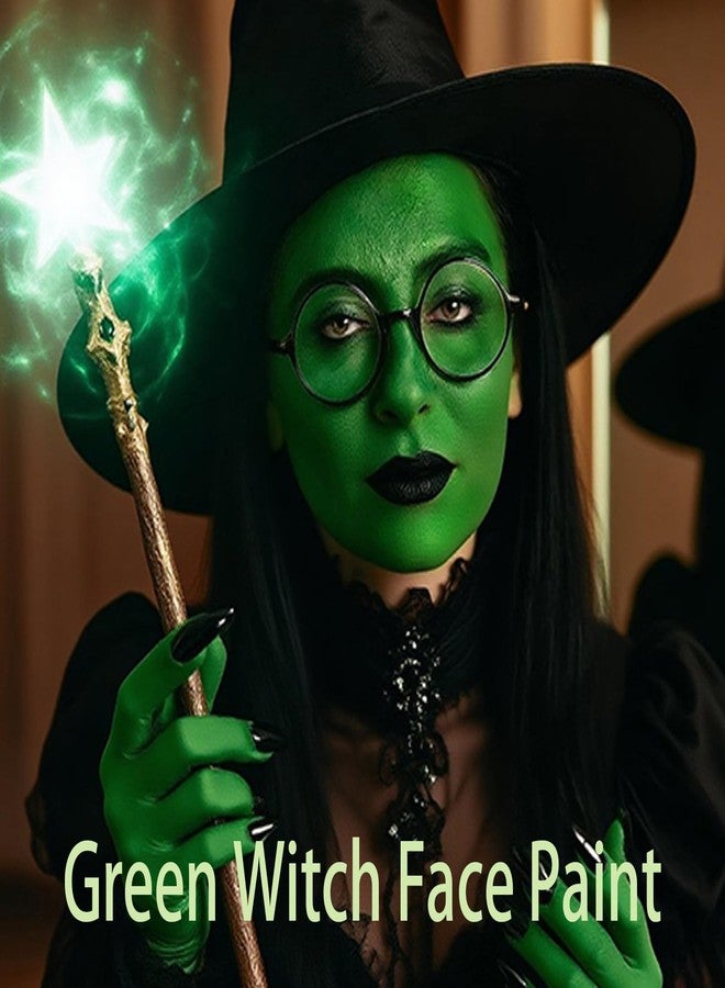Paminify Green Witch Makeup Kit,Black White Green Face Paint + 3PC Sponge + Brush,Zombie Hulk Hunting 3 Colors Body Paint Palette,Safe Halloween Elphaba Costume Frankenstein Cosplay Set for Kids,21g - Image 3