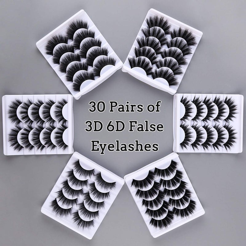 AROIC 30 Pairs False Eyelashes Kit - 3D 6D Volume Wispy Lashes with 6 Styles, Soft Lightweight Natural Look, Reusable Handmade Fluffy Lashes for Women Girls(Everyday/Cat Eye/Mink Effect/Party) - Image 3
