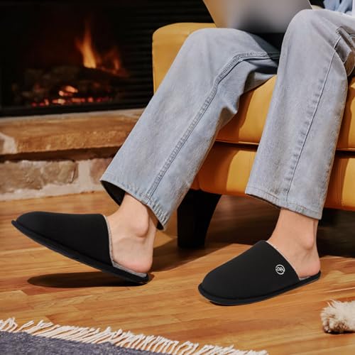 EverFoams Men's Cotton Knit Slippers Lightweight Memory Foam Indoor House Shoes with Anti-Skid Sole(11-12 M US, Space Black) - Image 2