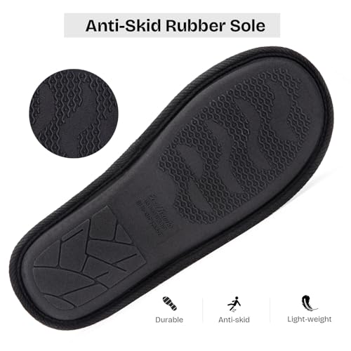 EverFoams Men's Cotton Knit Slippers Lightweight Memory Foam Indoor House Shoes with Anti-Skid Sole(11-12 M US, Space Black) - Image 5