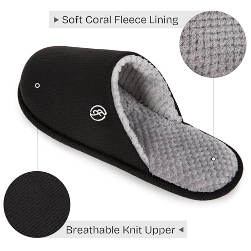 EverFoams Men's Cotton Knit Slippers Lightweight Memory Foam Indoor House Shoes with Anti-Skid Sole(11-12 M US, Space Black) - Image 3