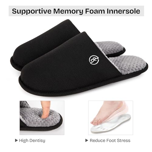 EverFoams Men's Cotton Knit Slippers Lightweight Memory Foam Indoor House Shoes with Anti-Skid Sole(11-12 M US, Space Black) - Image 4