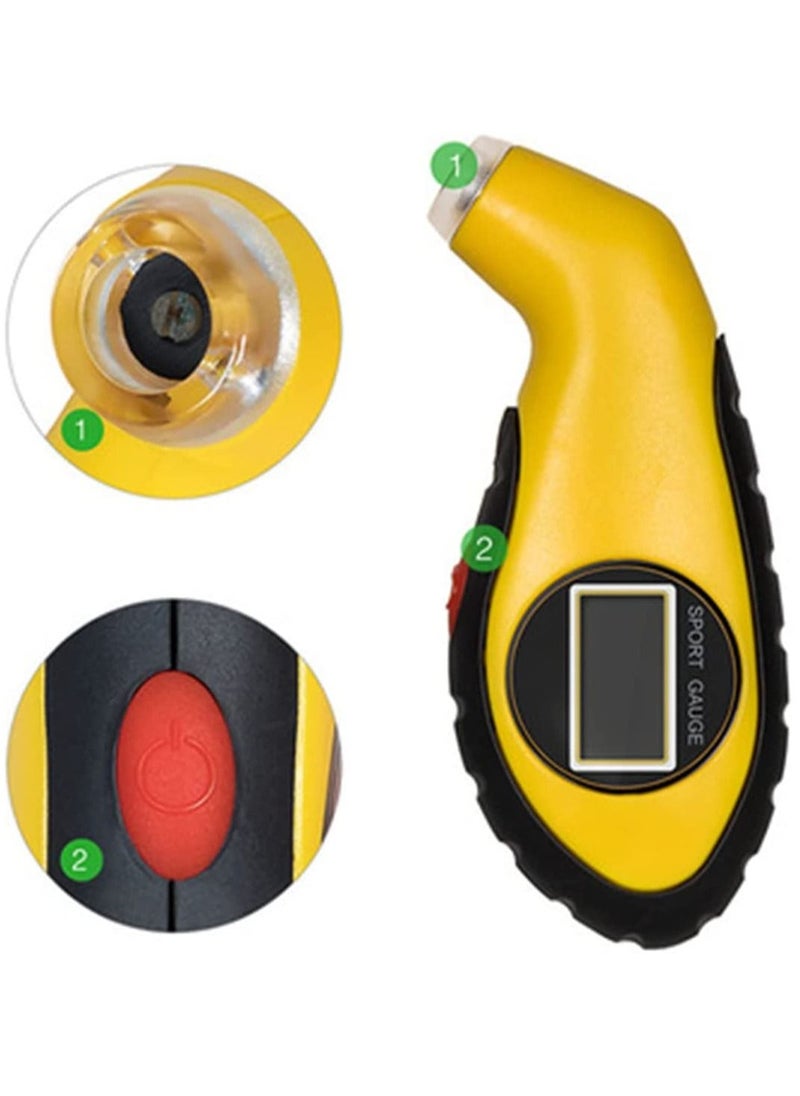 Y&D Tire Pressure Gauge, Digital Tester LCD Backlight Auto Car Motorcycle Gauge Air monitor Barometer Meter Yellow  - Image 1