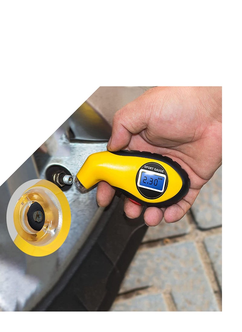 Y&D Tire Pressure Gauge, Digital Tester LCD Backlight Auto Car Motorcycle Gauge Air monitor Barometer Meter Yellow  - Image 3