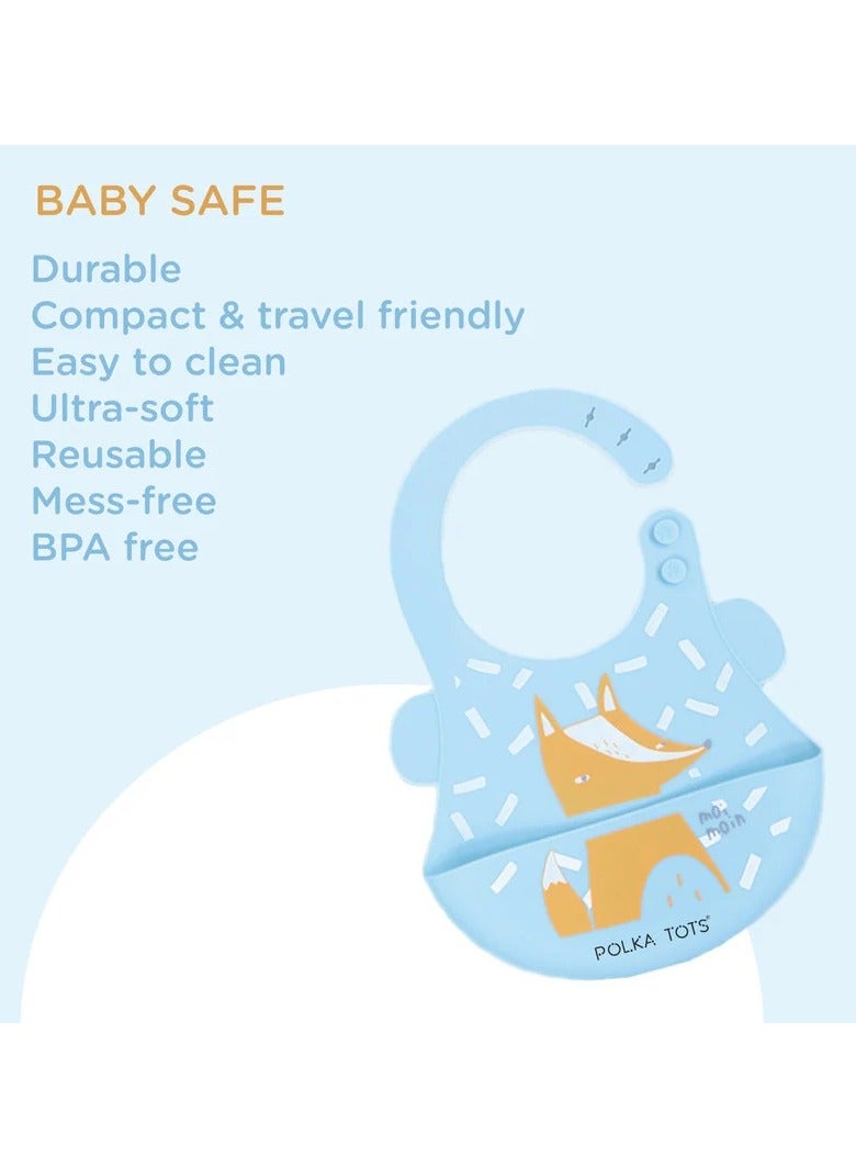 بولكاتوتس مريلة سيليكون مقاومة للماء من Polka Tots مع جيب وأزرار كبس قابلة للتعديل - ثعلب - أزرق سماوي - Image 2
