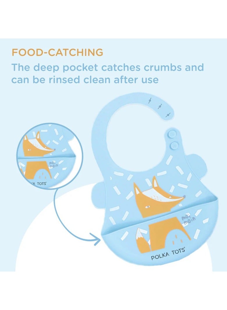 بولكاتوتس مريلة سيليكون مقاومة للماء من Polka Tots مع جيب وأزرار كبس قابلة للتعديل - ثعلب - أزرق سماوي - Image 4