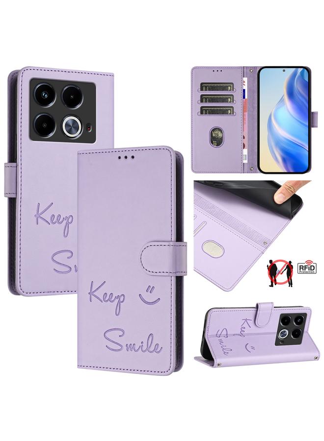 اس-توب جراب لهاتف Infinix Note 40 5G مصنوع من الجلد بنقش ابتسامة بتقنية RFID - Image 1