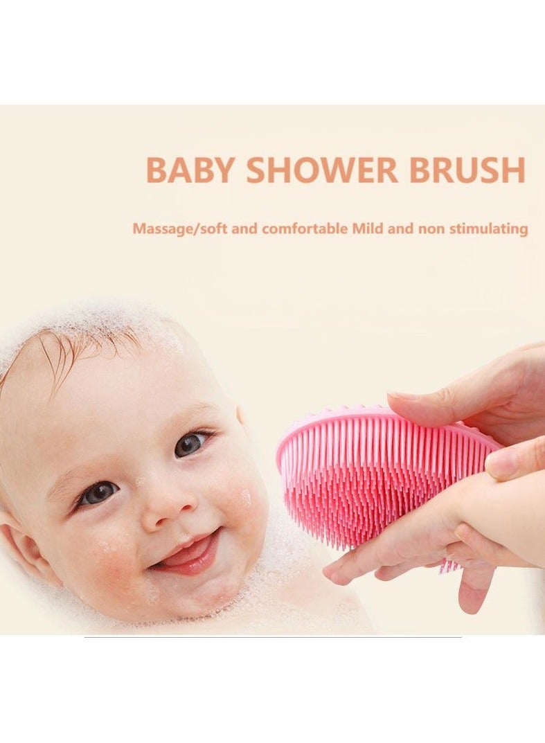 Newborn Baby Bathing Brush,Baby Silicone Bath Brush, Comfortable Skin Friendly Exfoliator, For Shampoo, Scrub, Massage, Descaler, Pink - Image 5