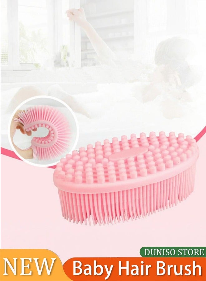 Newborn Baby Bathing Brush,Baby Silicone Bath Brush, Comfortable Skin Friendly Exfoliator, For Shampoo, Scrub, Massage, Descaler, Pink - Image 1
