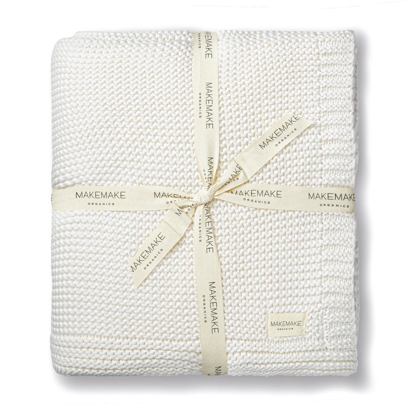 Makemake Organics Organic Cotton Throw Blanket GOTS Certified Organic Knit Blanket Couch Bed Neutral Fall Colors Soft Cotton Throw Blanket Large 50x60 Ivory
