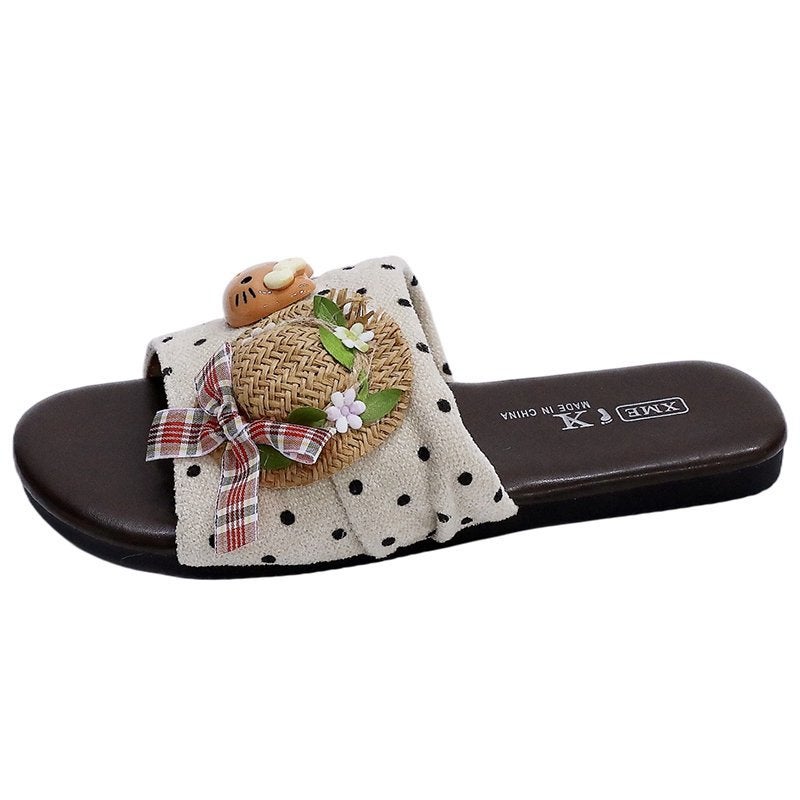 2026 Summer Cartoon Cat Hat Flat Slide Slippers for Women Cute Casual Anti-slip Soft Sole - Image 5