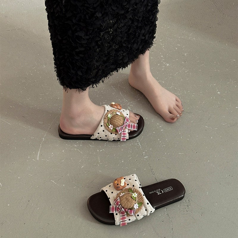2026 Summer Cartoon Cat Hat Flat Slide Slippers for Women Cute Casual Anti-slip Soft Sole - Image 4