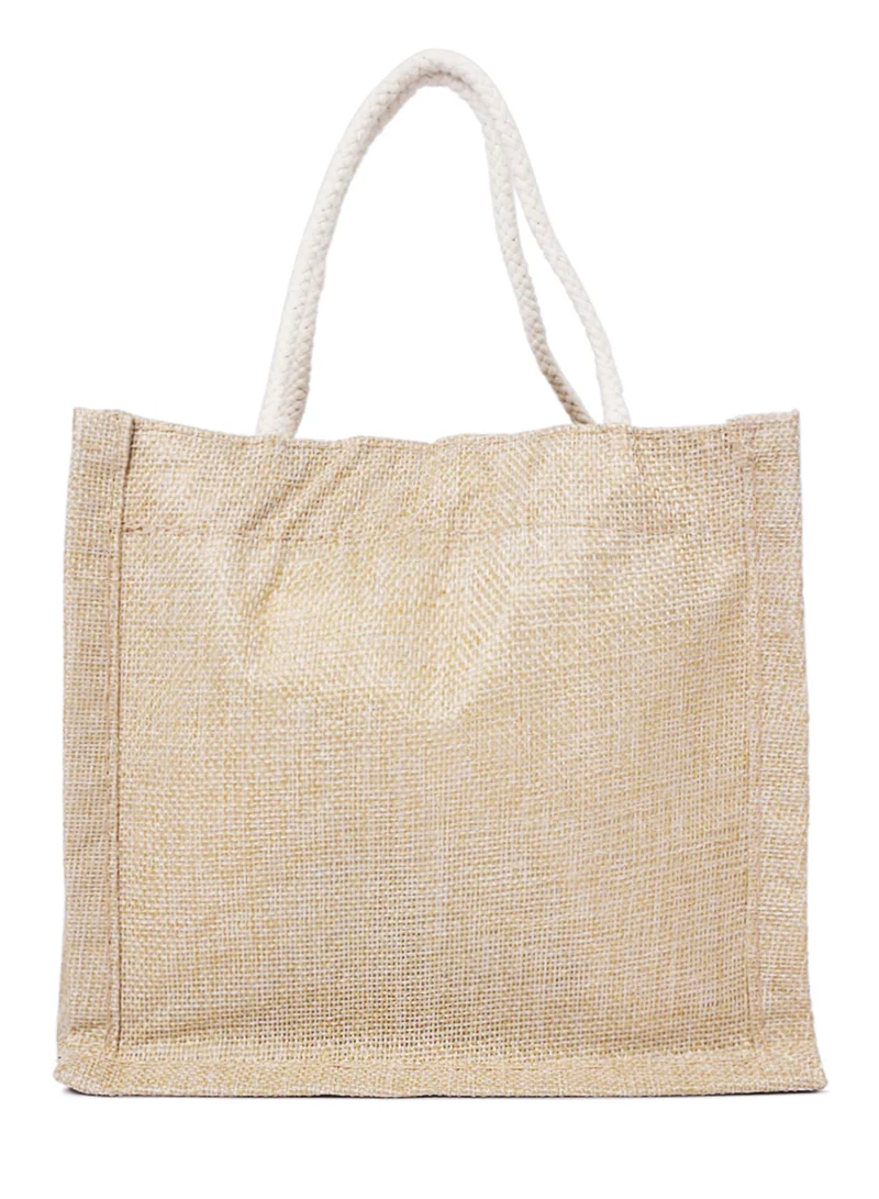 London Rag Black Printed Jute Tote Hand Bags