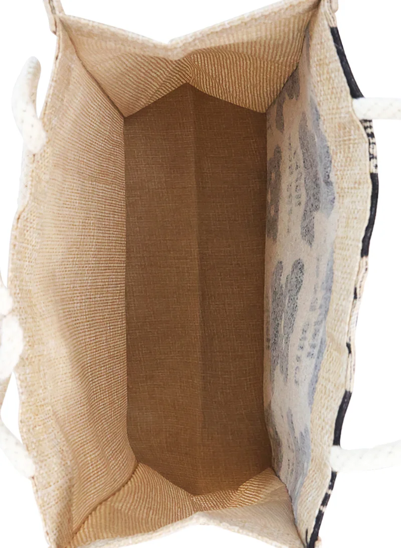 London Rag Black Printed Jute Tote Hand Bags