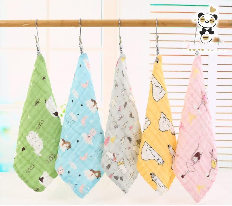 TERI BERI Muslin Cotton Printed Face Towels for Newborn Baby Extra Soft Hankies Reusable Napkins for Infants Toddlers (Pack of 5, Printed) - Image 3