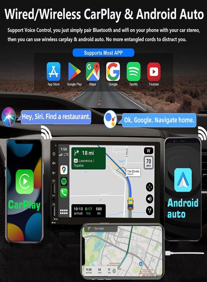 Leadfan Double Din Car Stereo with Wireless Apple CarPlay & Android Auto, 7inch Touchscreen Car Audio Receiver, Wireless Car Radio with Bluetooth, Backup Camera/Mirrorlink/FM/SWC/Subwoofer/2 USB/AUX Input - Image 2