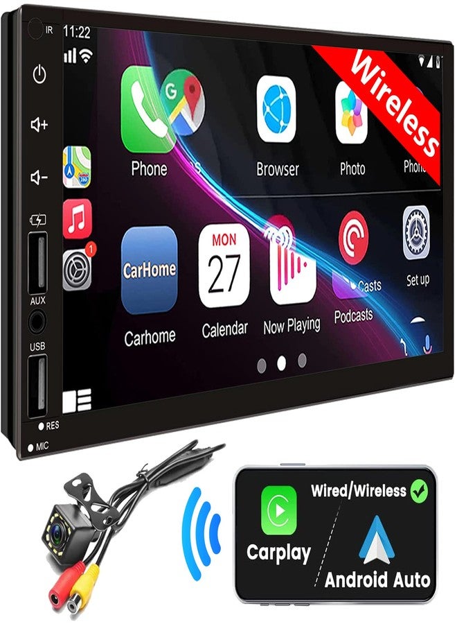 Leadfan Double Din Car Stereo with Wireless Apple CarPlay & Android Auto, 7inch Touchscreen Car Audio Receiver, Wireless Car Radio with Bluetooth, Backup Camera/Mirrorlink/FM/SWC/Subwoofer/2 USB/AUX Input - Image 1