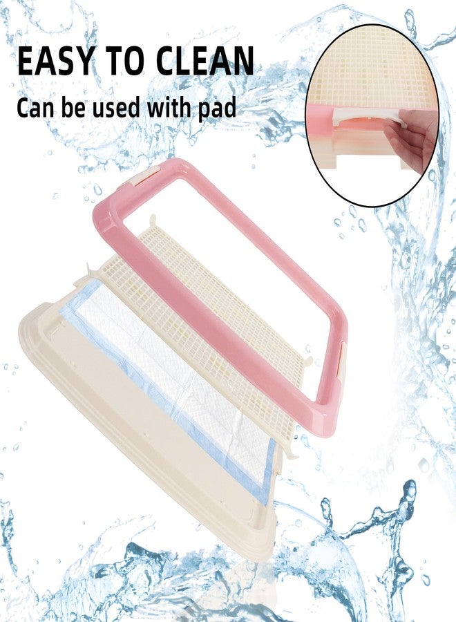 Dmnnlp Dog Potty Tray for Small Dogs, Puppy Potty Training Tray 19.7"x14.5" Indoor Dog Toilet, Leak-Proof Pet Pads Holder (Pink) - Image 3