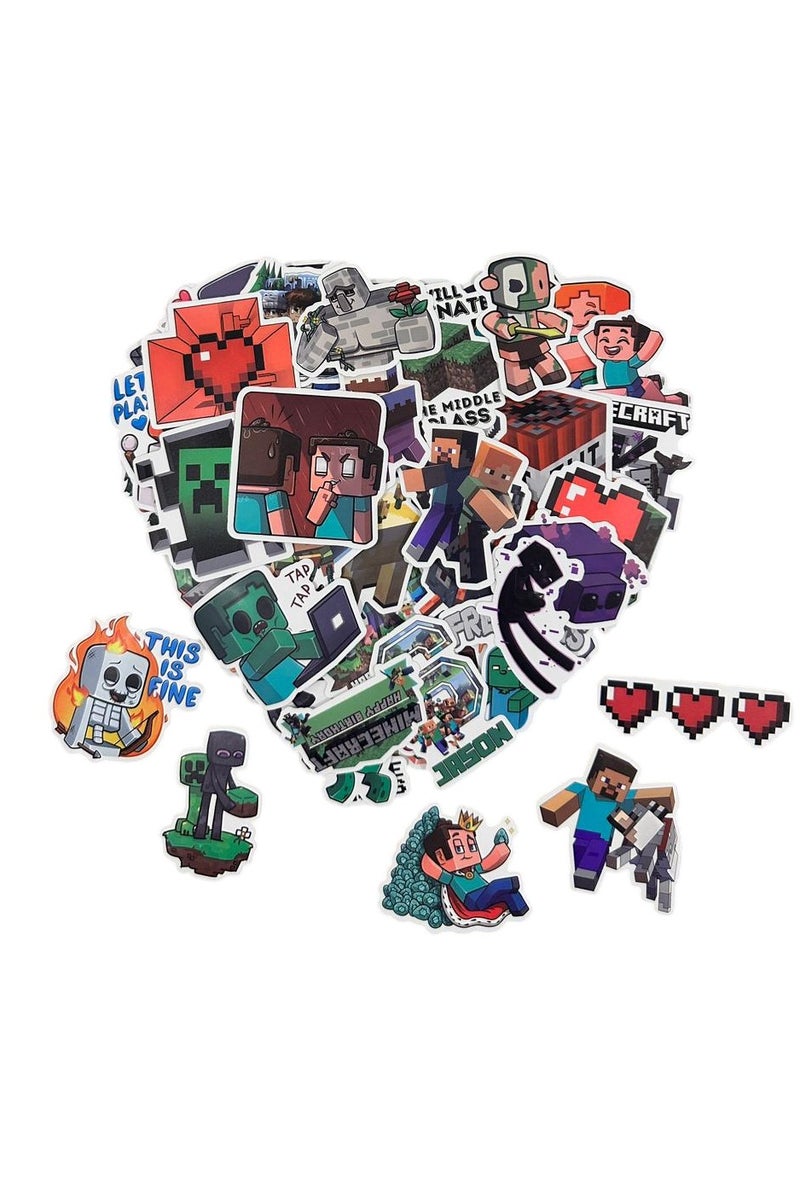 ماين كرافت مجموعة ملصقات مكونة من 52 ملصق لشخصيات سلسلة العاب ماين كرافت مناسبة للحافظات وحقائب السفر والاب توب - Image 1