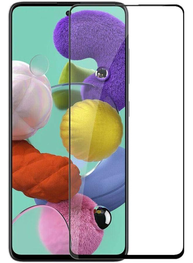 إيه إم إس متوافق مع واقي الشاشة لهاتف سامسونج جالاكسي A51، غطاء شاشة كامل من الزجاج المقسى، صديق للكسر، خالٍ من الفقاعات، أسود - Image 2