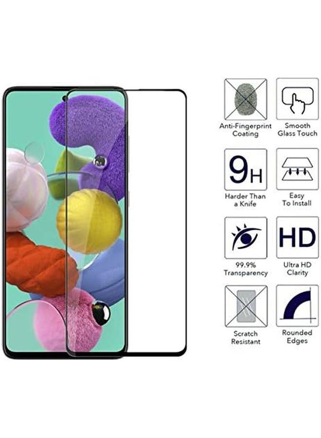 إيه إم إس متوافق مع واقي الشاشة لهاتف سامسونج جالاكسي A51، غطاء شاشة كامل من الزجاج المقسى، صديق للكسر، خالٍ من الفقاعات، أسود - Image 3