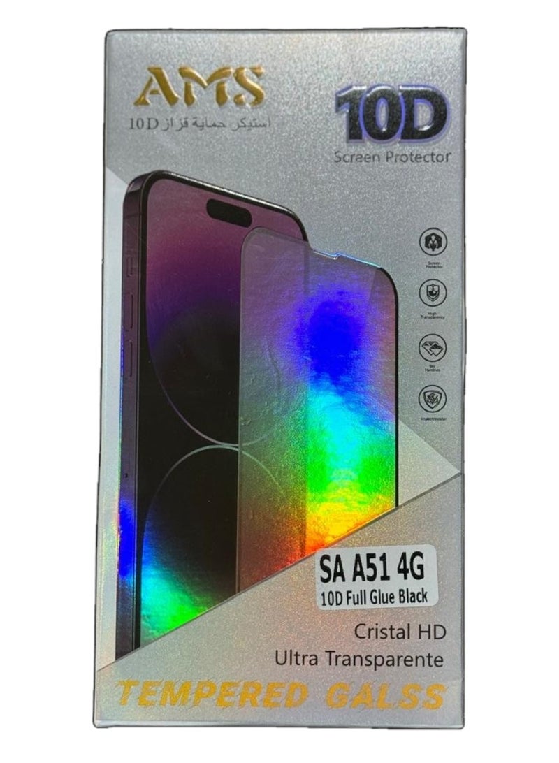 إيه إم إس متوافق مع واقي الشاشة لهاتف سامسونج جالاكسي A51، غطاء شاشة كامل من الزجاج المقسى، صديق للكسر، خالٍ من الفقاعات، أسود - Image 1