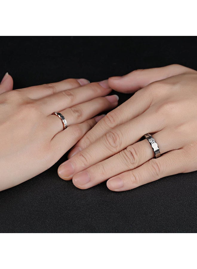 LineAve 2-Piece Stainless Steel Cubic-Zircon Couple's Matching Wedding Band Ring - Image 4