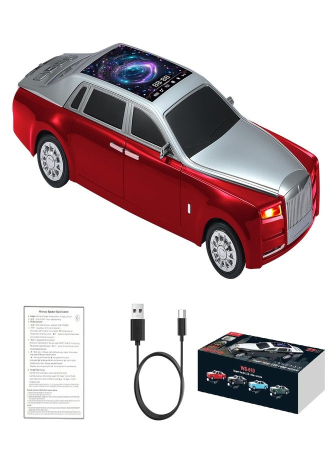 WSTER WS-610 Luxury Sedan Replica Bluetooth Speaker - LED Starry Sky Screen Display, HD Sound, TWS Stereo,FM Radio, USB/TF Playback, Built-in Microphone, Portable Wireless Gift for Car Enthusiasts (Red) - Image 1